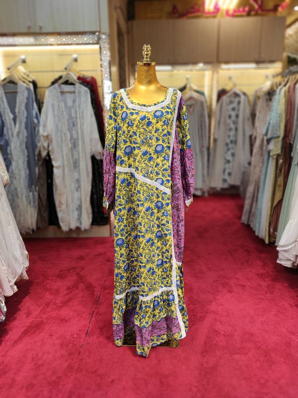 L/XL Ayaana Printed Cotton Dress 57&quot; Long Jalabiya