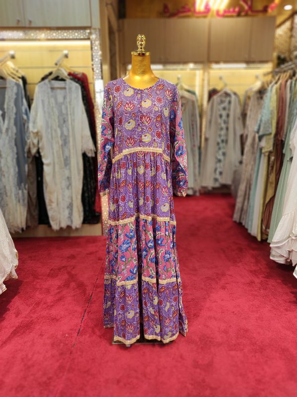 L/XL Special Multi Printed Cotton Dress 57&quot; Long Jalabiya