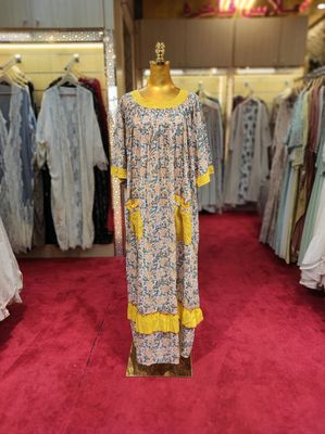 L/XL Nawaar Printed Cotton Dress 56&quot; Short Sleeves Jalabiya