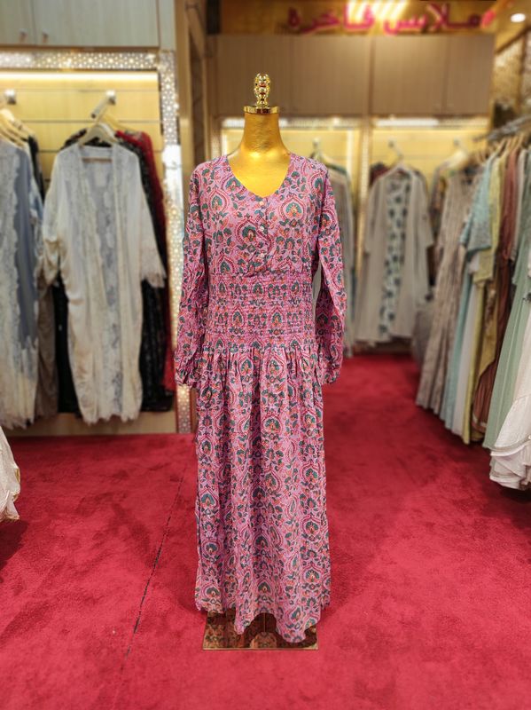 L/XL Maysoon Printed Cotton Dress 57&quot; Long Jalabiya