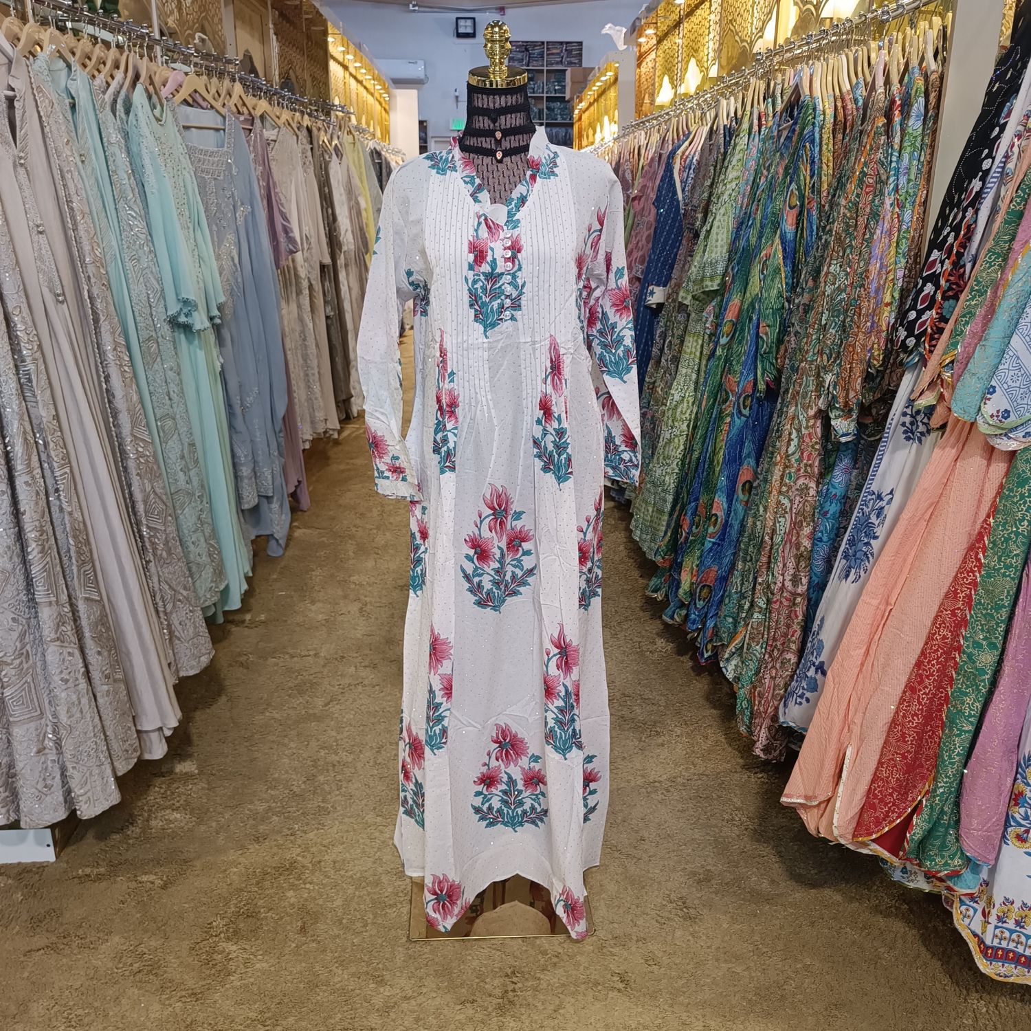 S/M Crystal Sparrow Printed Cotton Dress 56&quot; Long Jalabiya