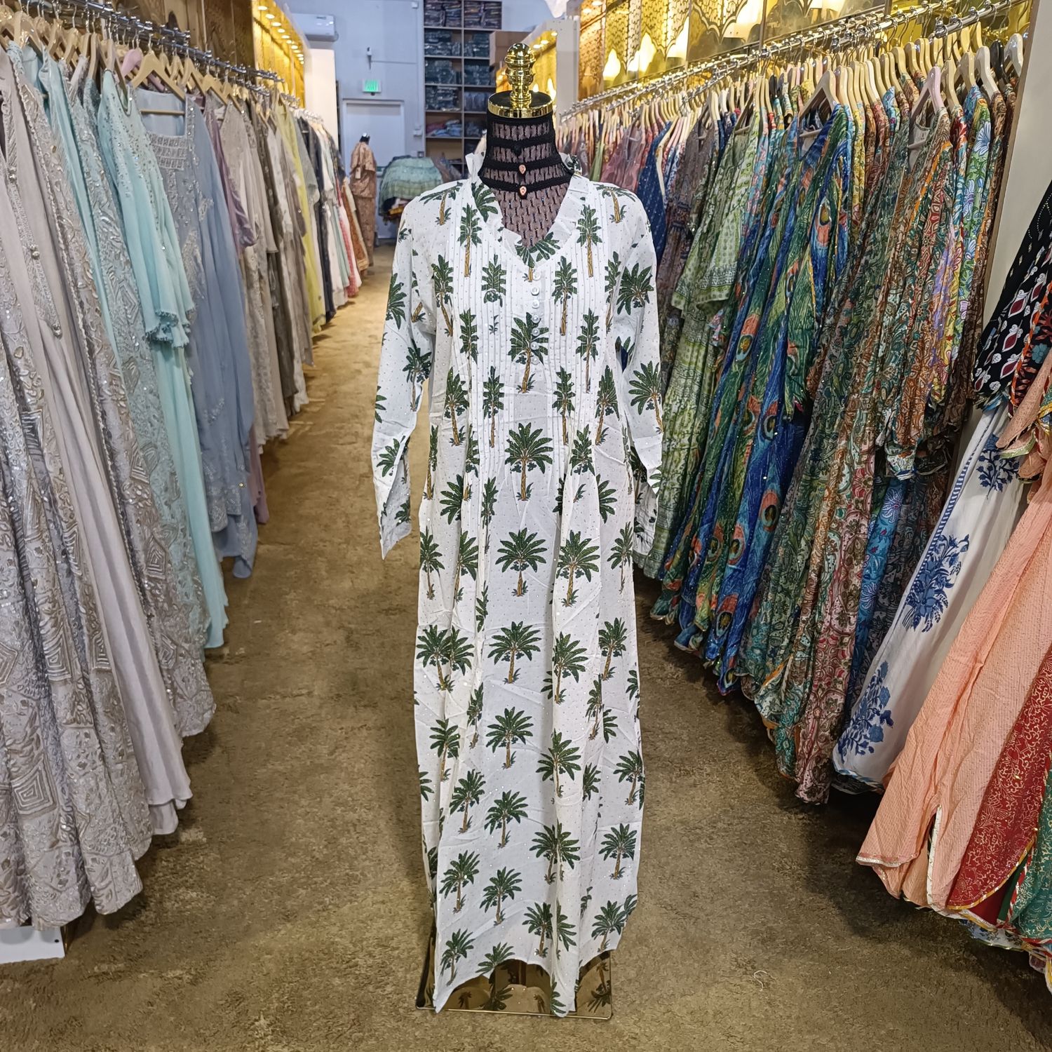 S/M Crystal Sparrow Printed Cotton Dress 57&quot; Long Jalabiya