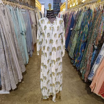 S/M Crystal Sparrow Printed Cotton Dress 56&quot; Long Jalabiya