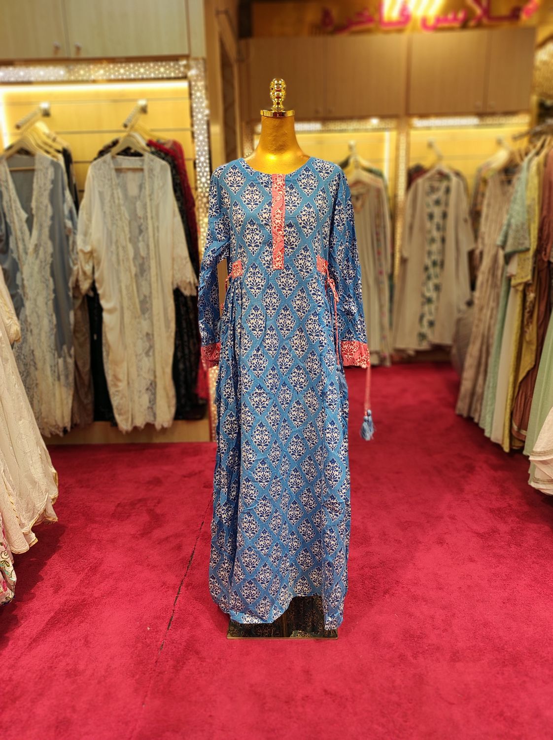 S/M Jasmine Printed Cotton  Dress 57&quot;Long Jalabiya