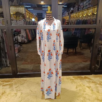 S/M Sparrow Crystal White Cotton Dress 57&quot; Long Jalabiya