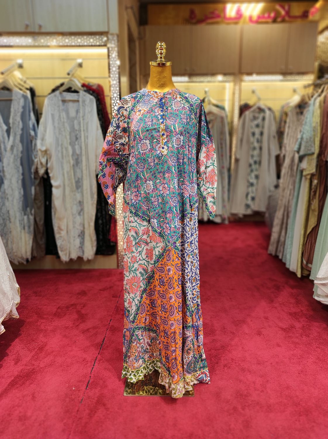L/XL Takisha Multi Printed Cotton Dress 57&quot; Long Jalabiya