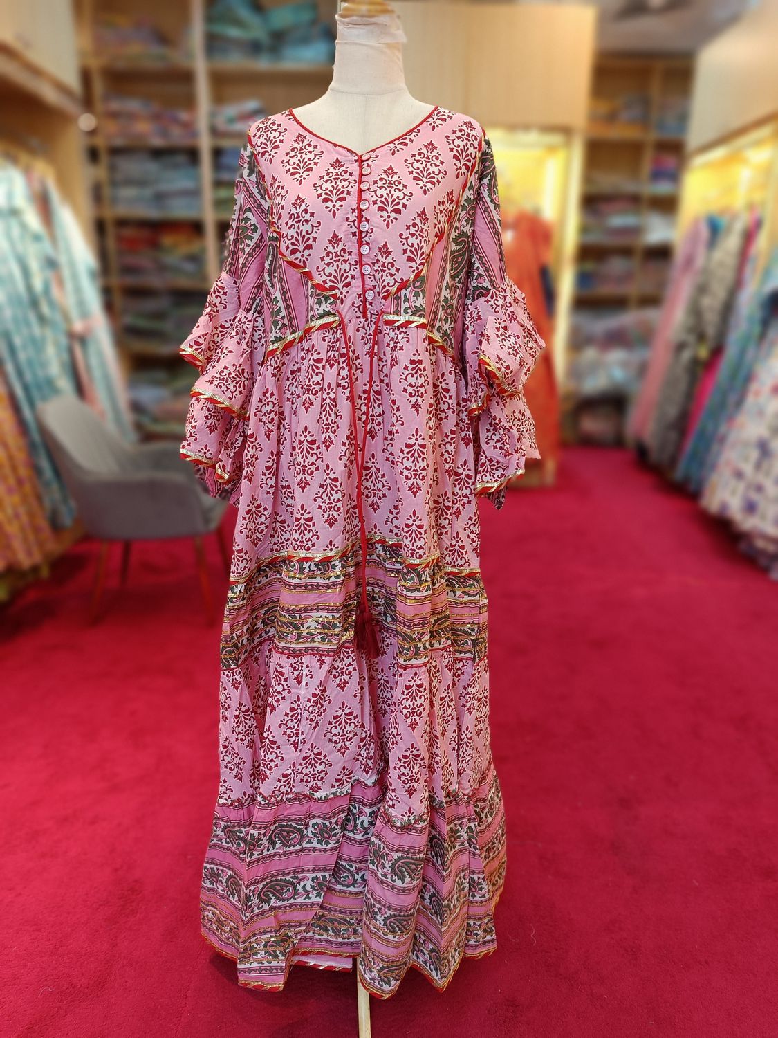 S/M Adeeba Printed Cotton Dress 57&quot; Long Jalabiya