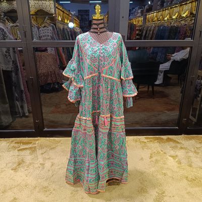 L/XL Adeeba Printed Cotton Dress 57&quot; Long Jalabiya