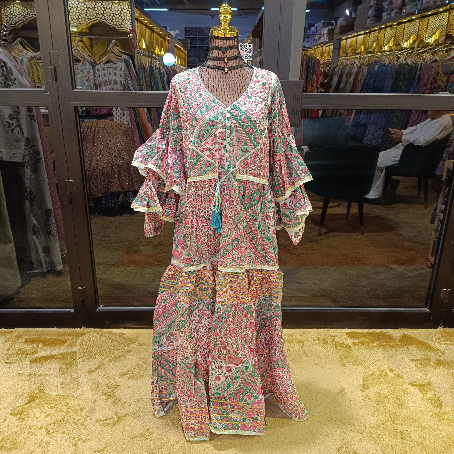 L/XL Adeeba Printed Cotton Dress 57&quot; Long Jalabiya