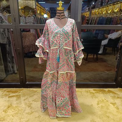 L/XL Adeeba Printed Cotton Dress 57&quot; Long Jalabiya