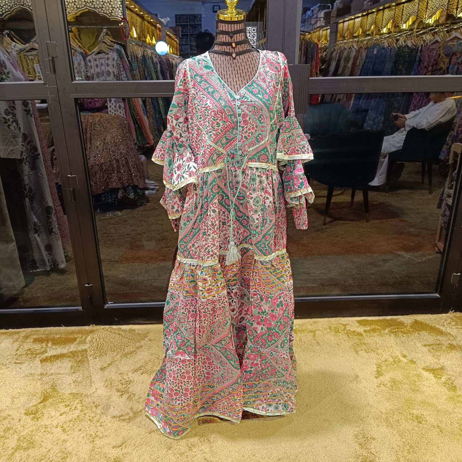 L/XL Adeeba Printed Cotton Dress 57&quot; Long Jalabiya