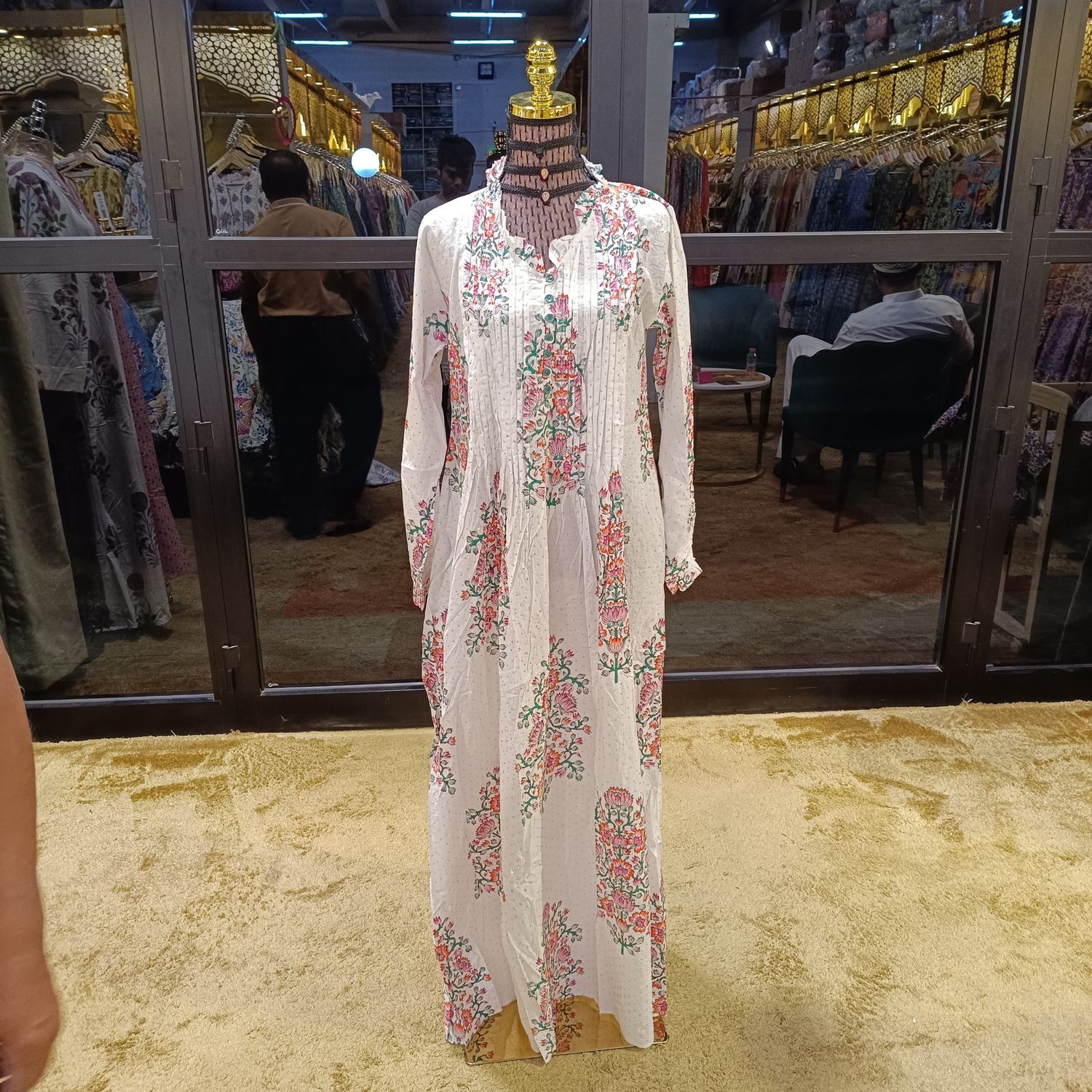 S/M Crystal Sparrow Printed Cotton Dress 57&quot; Long Jalabiya