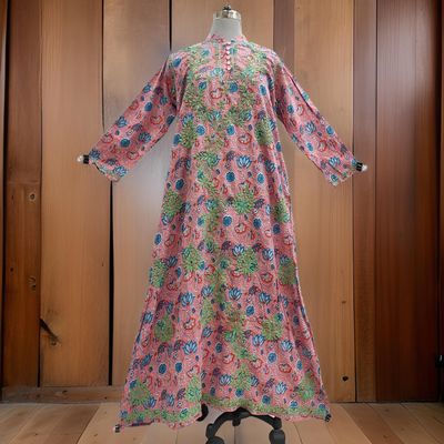 L/XL Sofi Embroidery Printed Cotton Dress 57&quot; Long Jalabiya