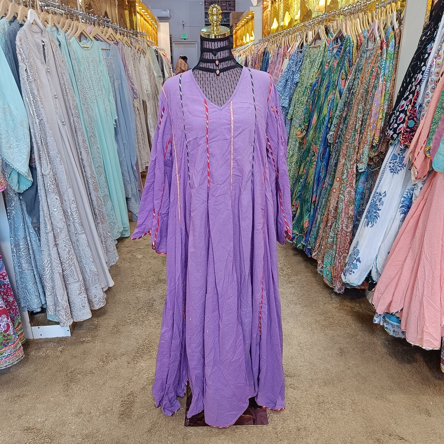 L/XL Meher Crystal Plain Cotton Dress 56&quot; Long Jalabiya