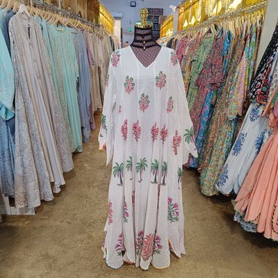 L/XL Meher Crystal Multi Printed Cotton Dress 57&quot; Long Jalabiya