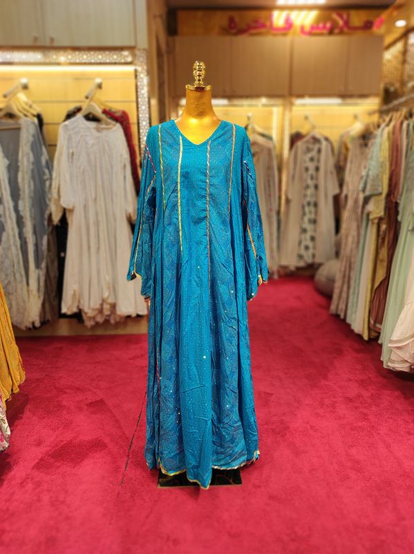 L/XL Meher Crystal  Multi Cotton Dress 57&quot; Long Jalabiya