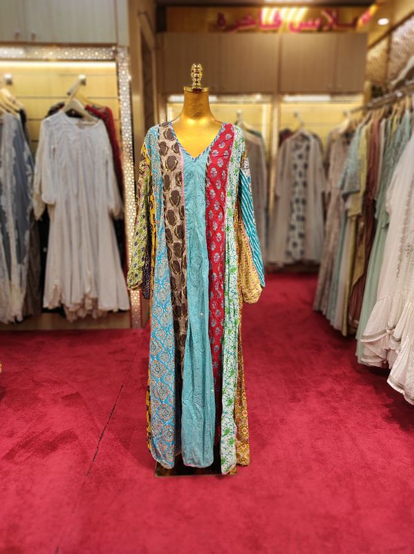 2XL/3XL Meher Crystal Multi Printed Cotton Dress 57&quot; Long Jalabiyaq