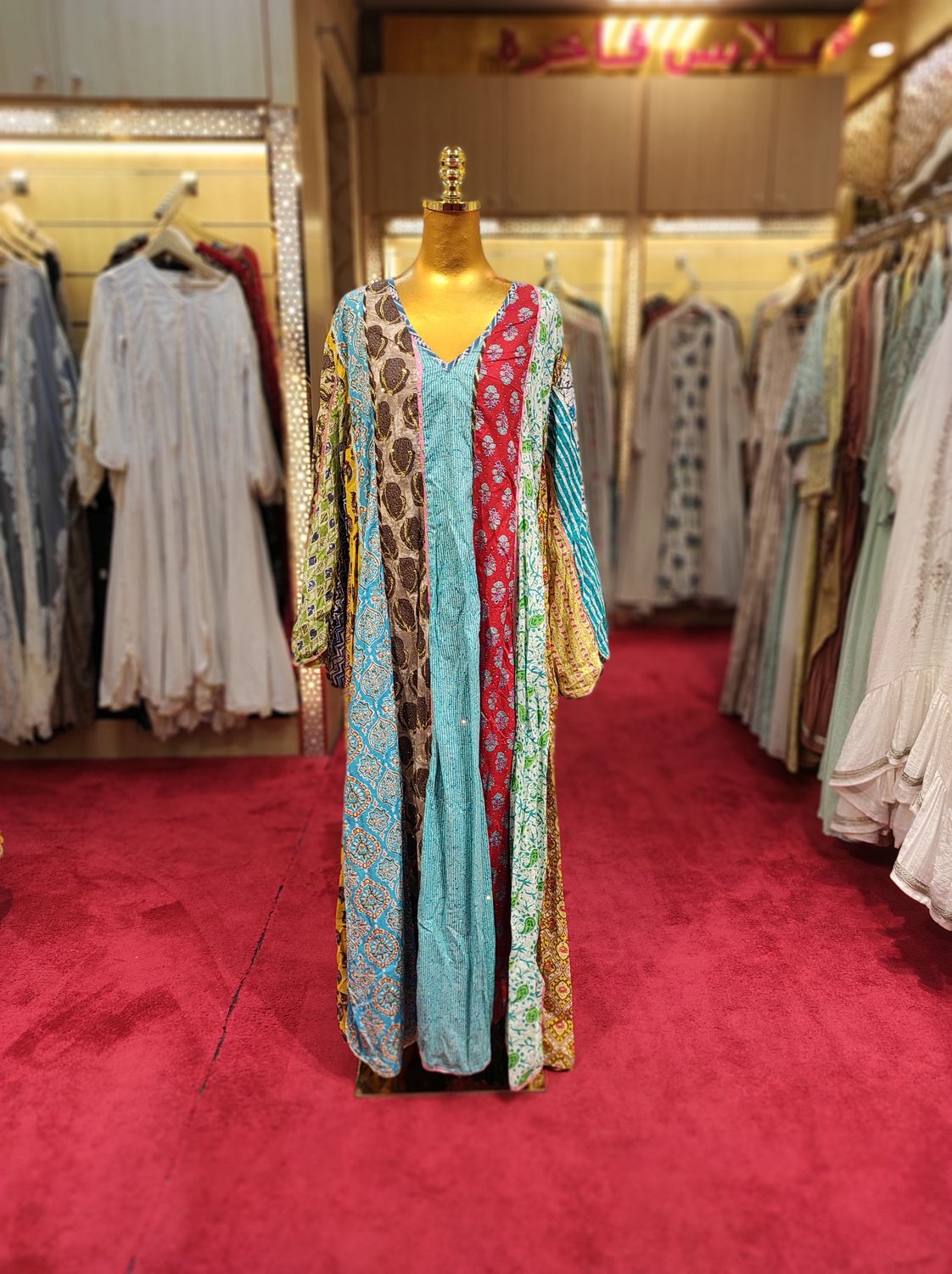 2XL/3XL Meher Crystal Multi Printed Cotton Dress 57&quot; Long Jalabiyaq