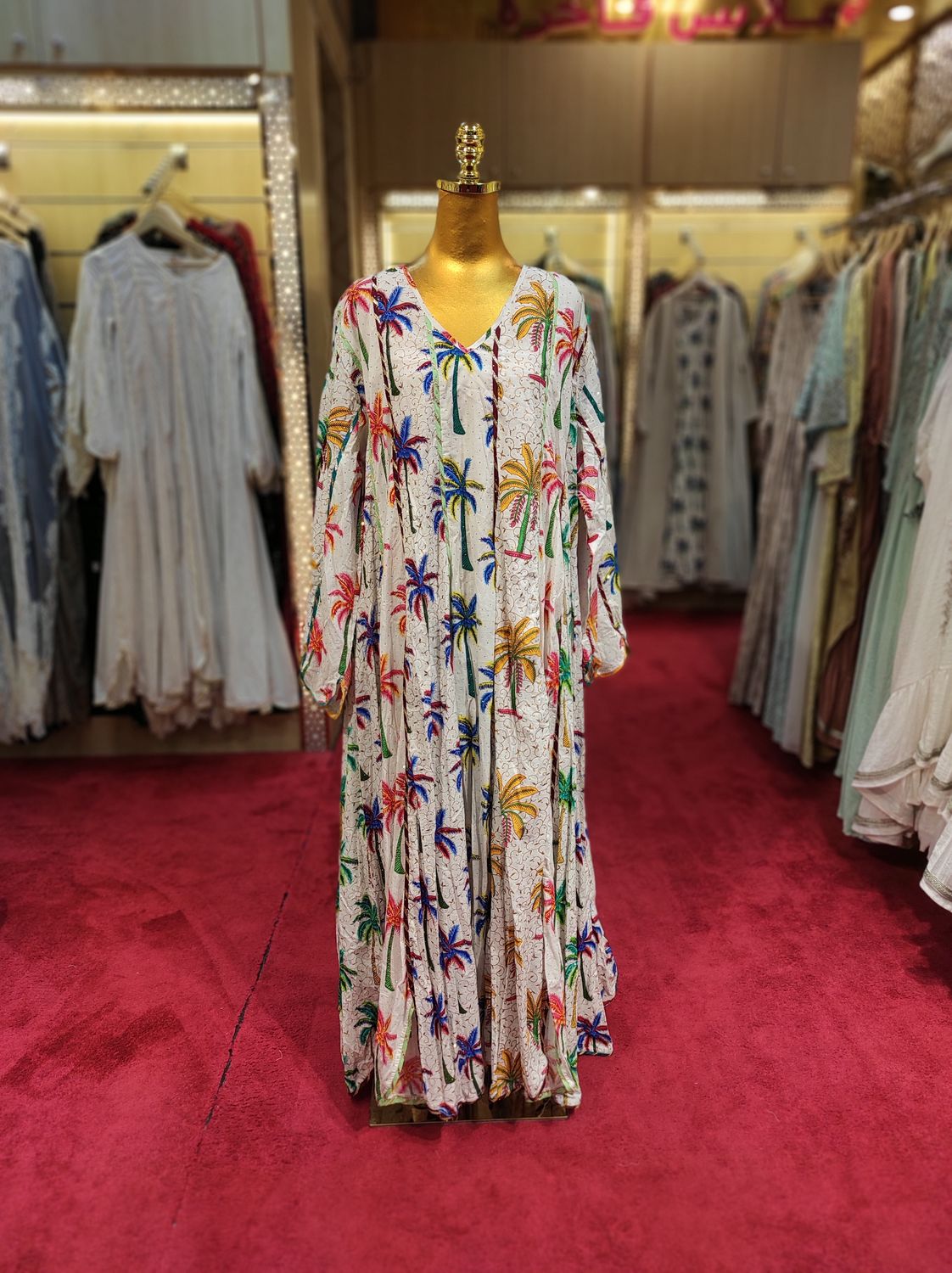 2XL/3XL Meher Crystal white Printed Cotton Dress 57&quot; Long Jalabiya