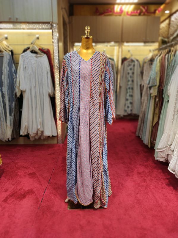 L/XL Meher Crystal  Multi Cotton Dress 57&quot; Long Jalabiya