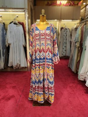2XL/3XL Meher Crystal Multi Printed Cotton Dress 57&quot; Long Jalabiya