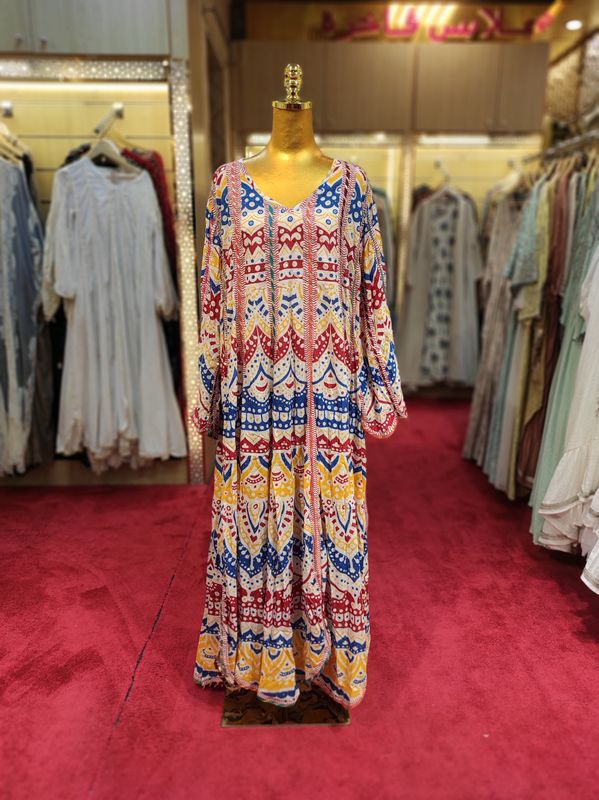 2XL/3XL Meher Crystal Multi Printed Cotton Dress 57&quot; Long Jalabiya