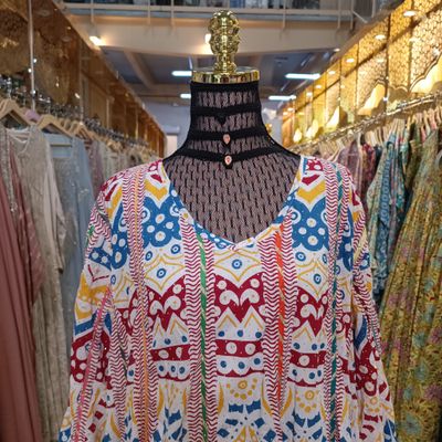 L/XL Meher Crystal Multi Printed Cotton Dress 57&quot; Long Jalabiya