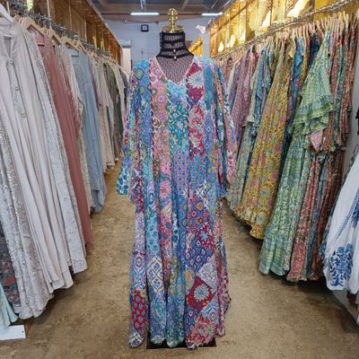 L/XL Meher Crystal Multi Printed Cotton Dress 57&quot; Long Jalabiya