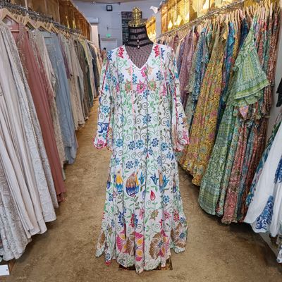 S/M Meher Crystal Multi Printed Cotton Dress 57&quot; Long Jalabiya