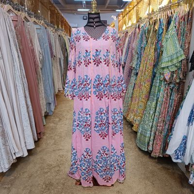 S/M Meher Crystal Multi Printed Cotton Dress 57&quot; Long Jalabiya