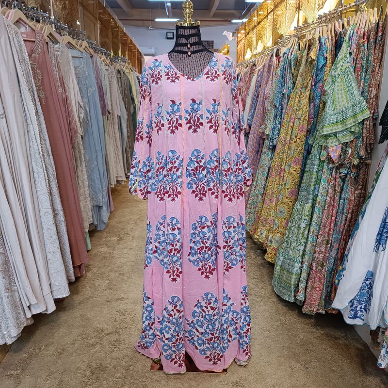 S/M Meher Crystal Multi Printed Cotton Dress 57&quot; Long Jalabiya