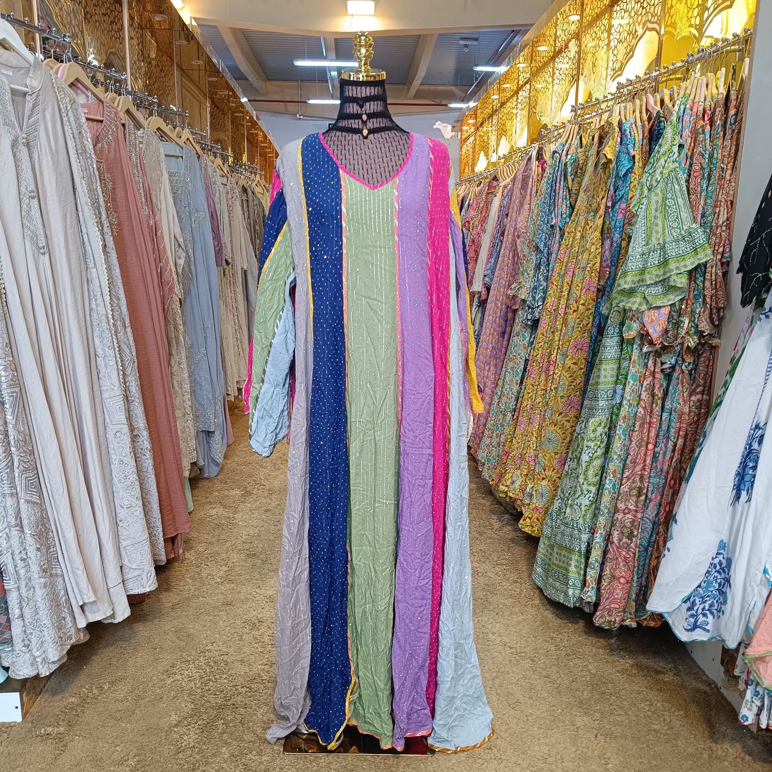 2XL/3XL Meher Crystal Multi Printed Cotton Dress 57&quot; Long Jalabiya