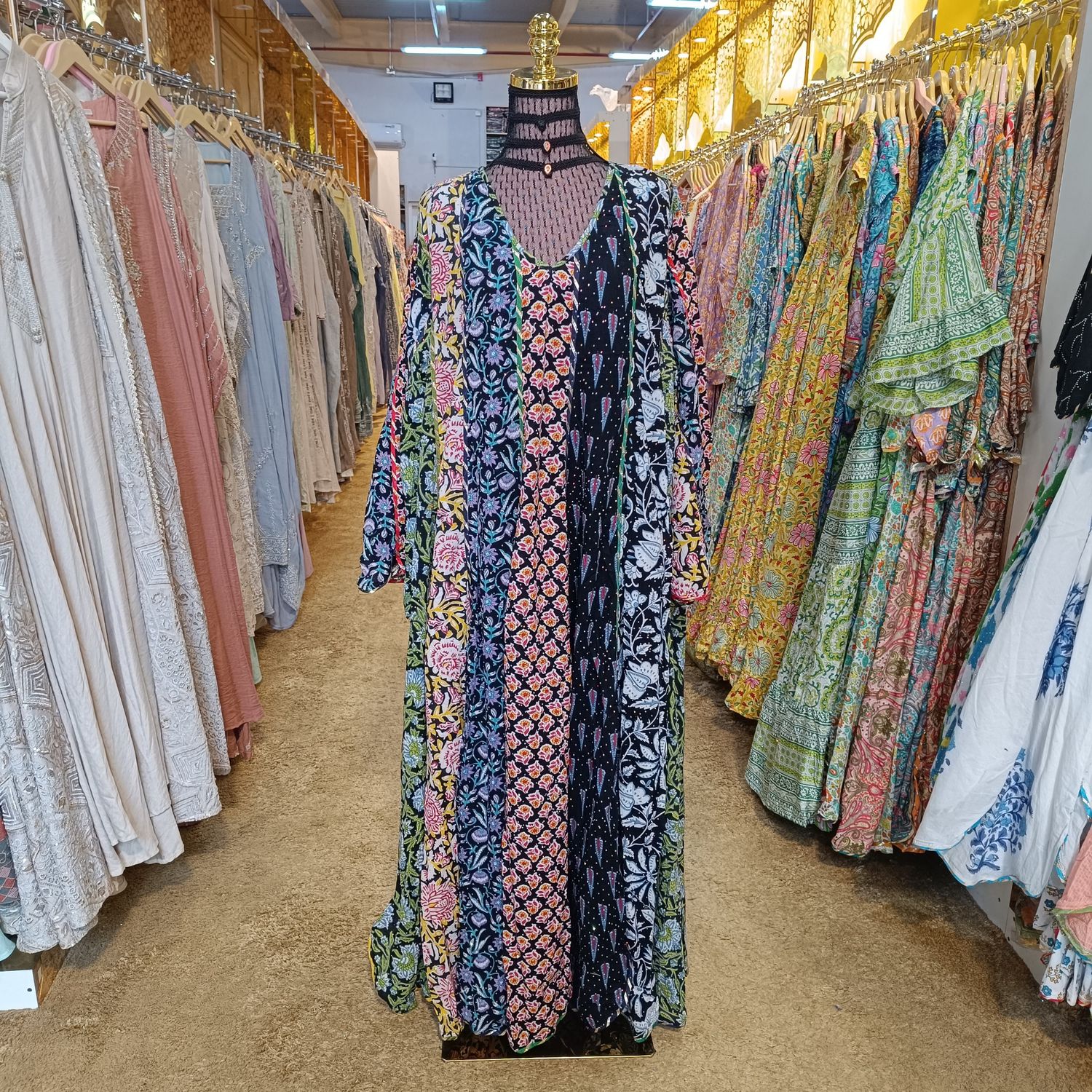 2XL/3XL Meher Crystal Multi Printed Cotton Dress 57&quot; Long Jalabiya