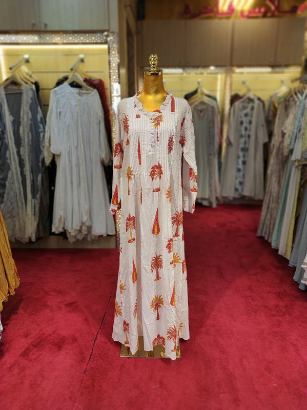 S/M Sparrow Crystal White Cotton Dress 57&quot; Long Jalabiya