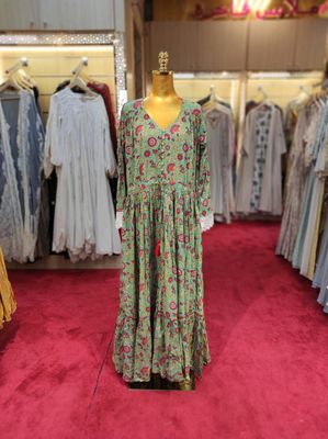S/M Ari Crystal Multi printed Cotton Dress 57&quot; Long Jalabiya