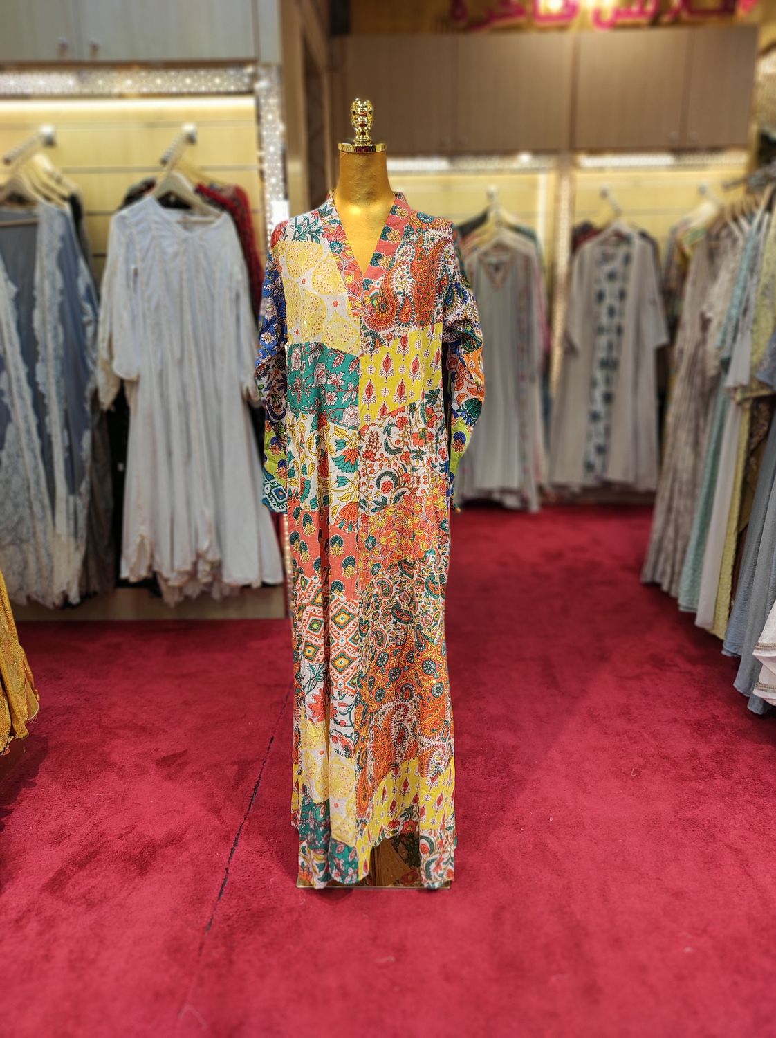 S/M Teena Crystal Printed Cotton Dress 57&quot; Long Jalabiya