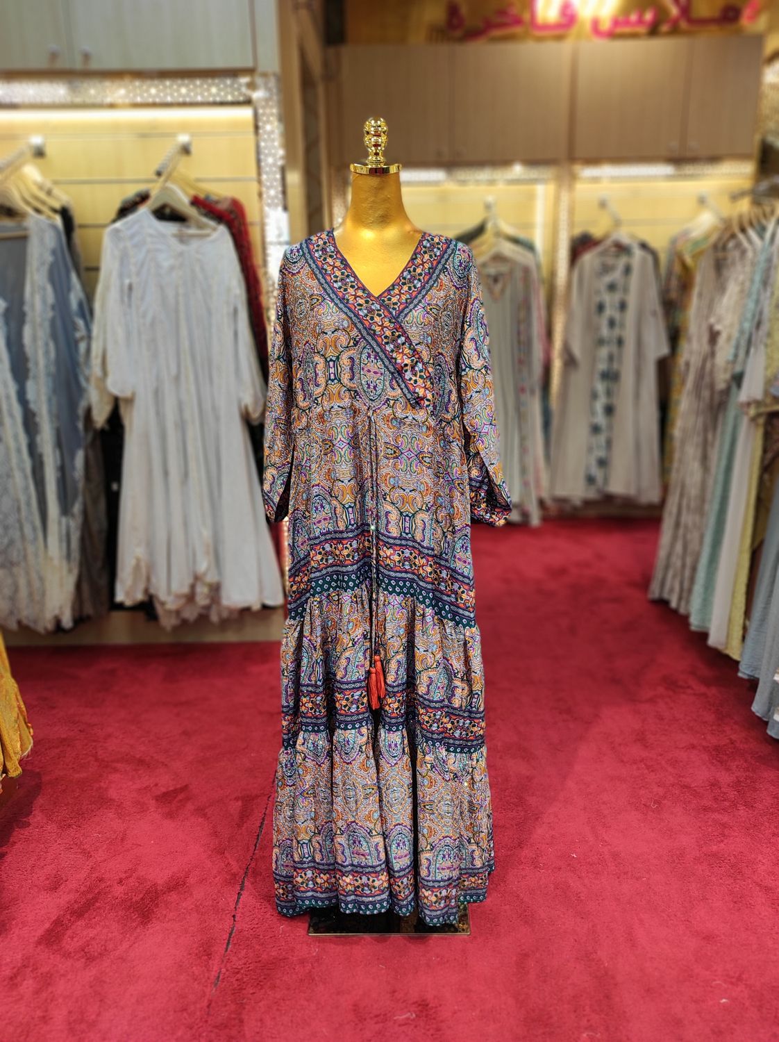 S/M Special Silk Crystal Printed Cotton Dress 57&quot; Long Jalabiya