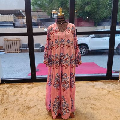 L/XL Meher Crystal Multi Printed Cotton Dress 57&quot; Long Jalabiya