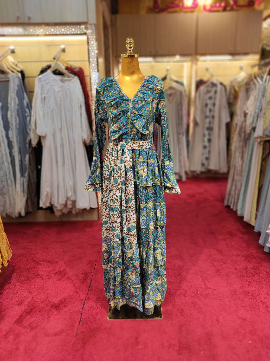S/M Sabah  Printed Cotton Dress 57&quot; Long Jalabiya