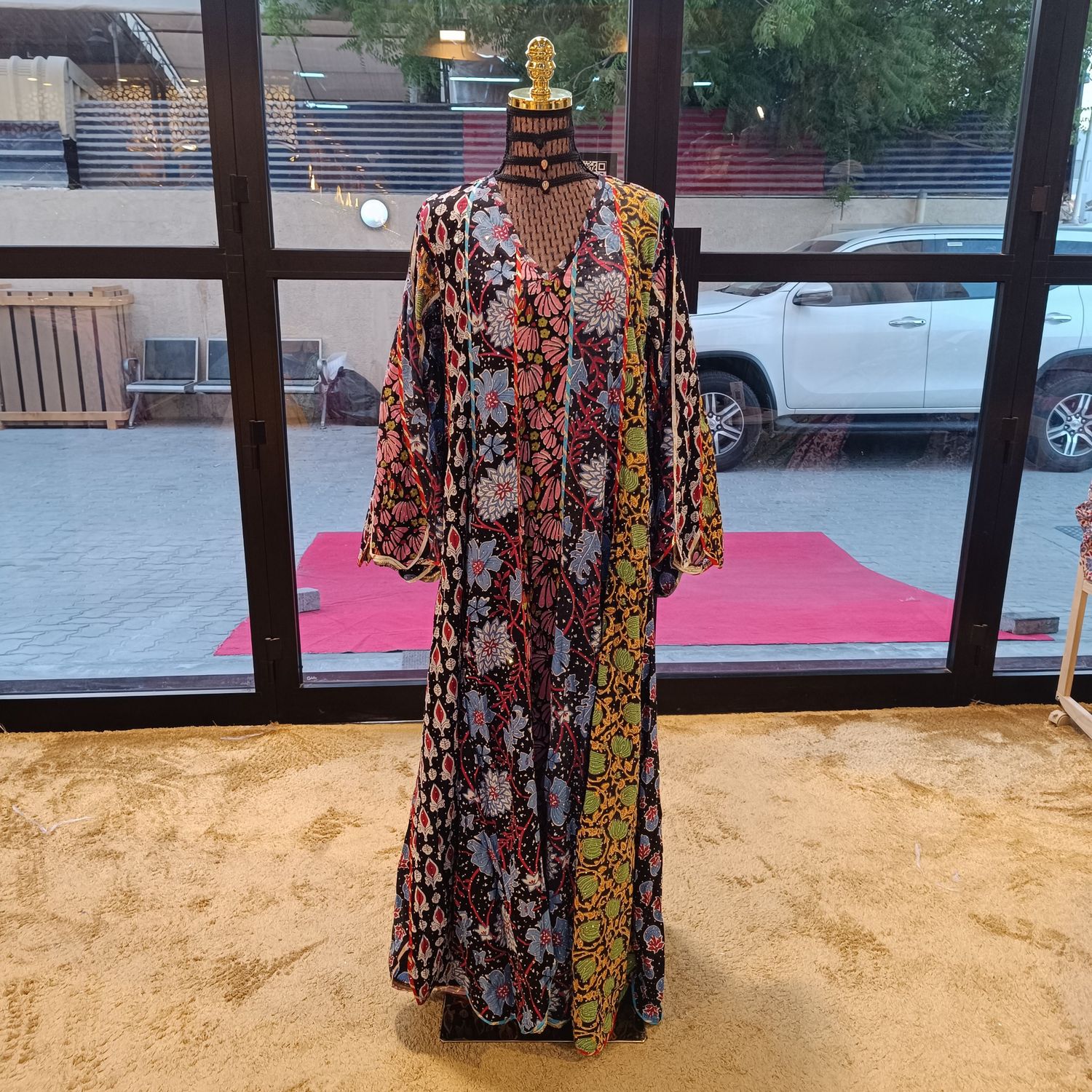 L/XL Meher Crystal Multi Printed Cotton Dress 57&quot; Long Jalabiya