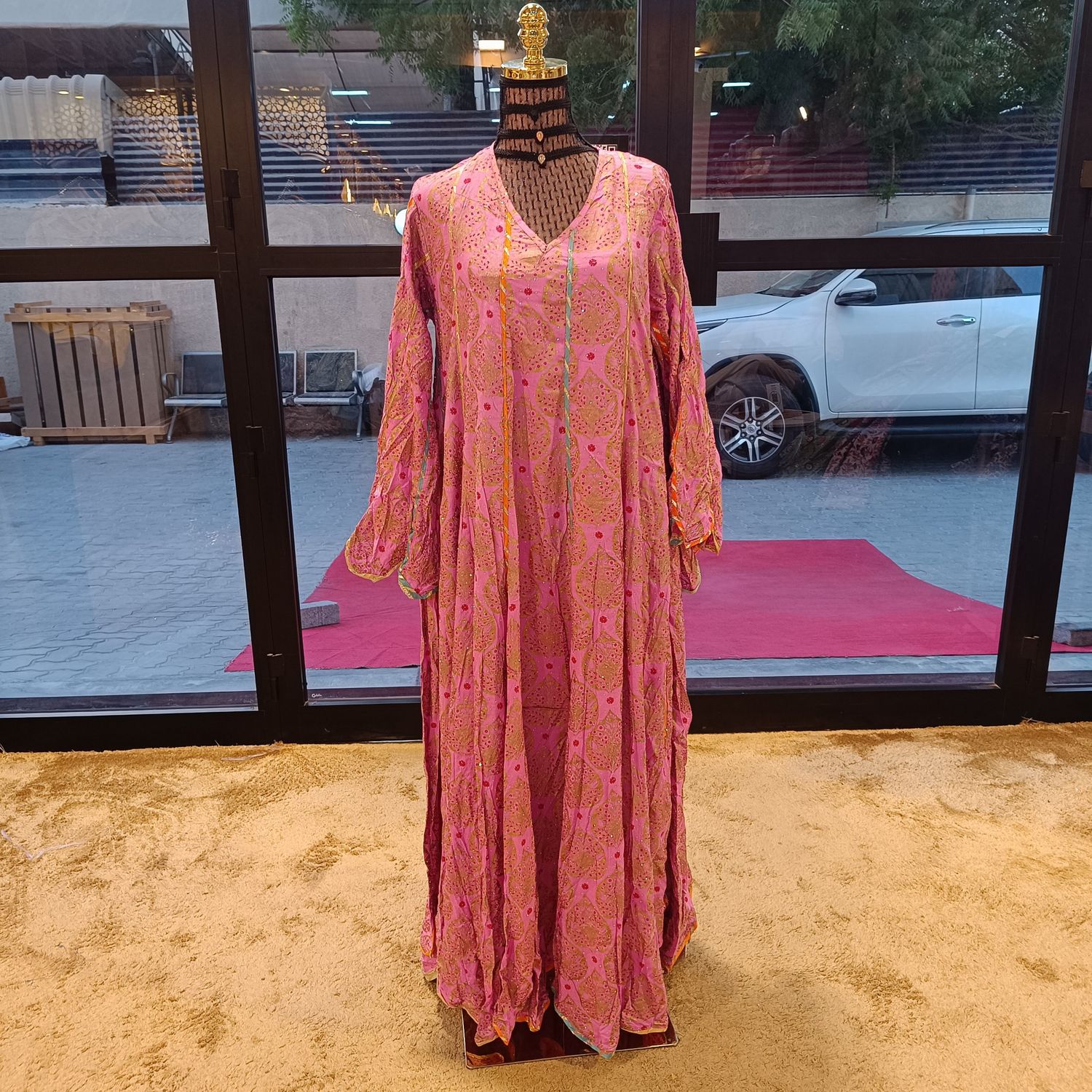 S/M Meher Crystal Multi Printed Cotton Dress 56&quot; Long Jalabiya