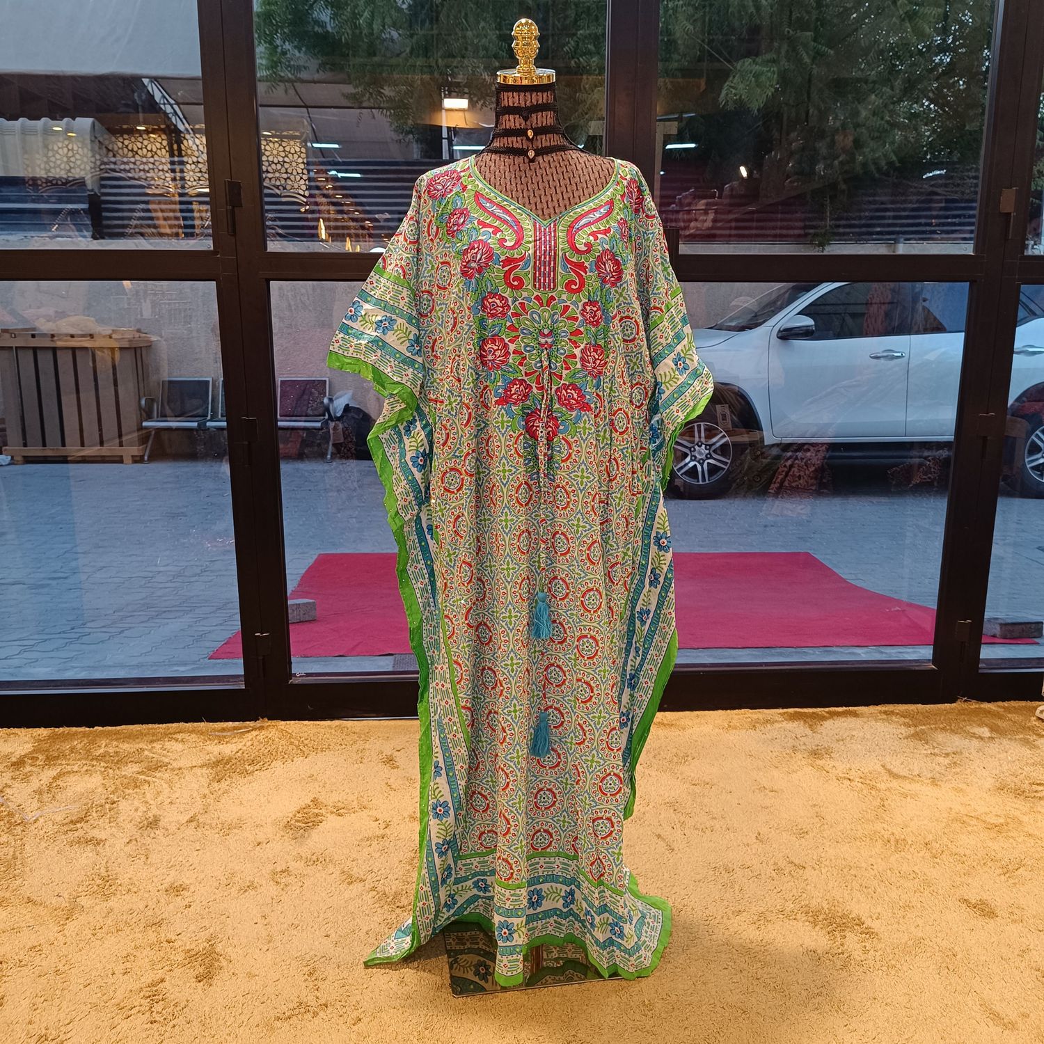 Free Size Farasha Crystal  Kaftan Cotton 56&quot; Long Jalabiya