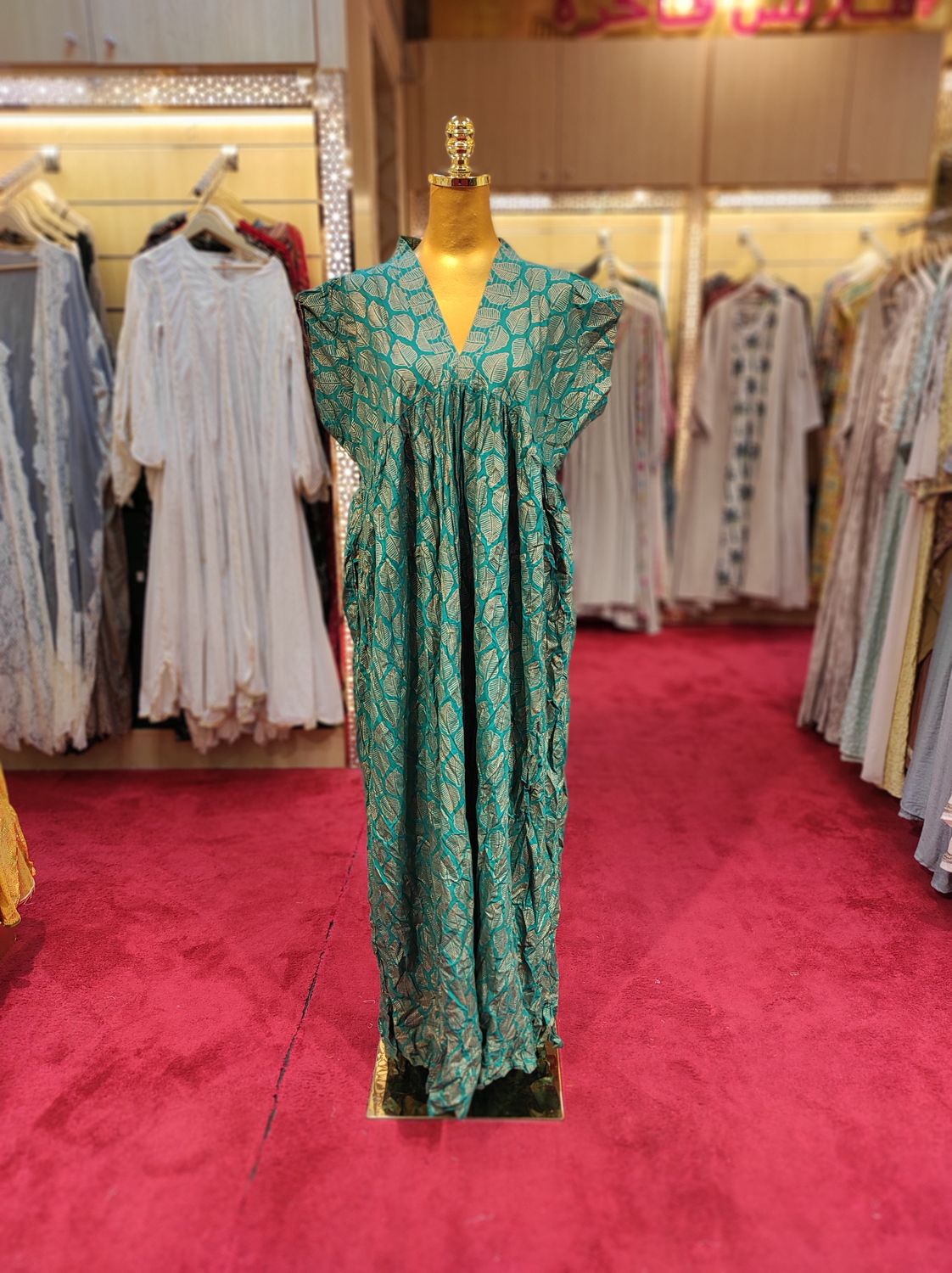 L-XL Amani Gold Cotton Dress 57&quot; Short Sleeves Jalabiya