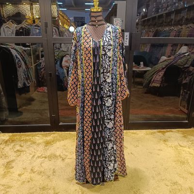 L/XL Meher Crystal Multi Printed Cotton Dress 56&quot; Long Jalabiya