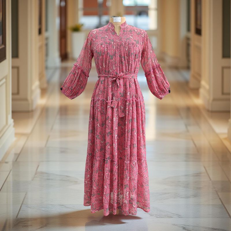 L/XL Ziya Silk Crystal Printed Cotton Dress 57&quot; Long Jalabiya