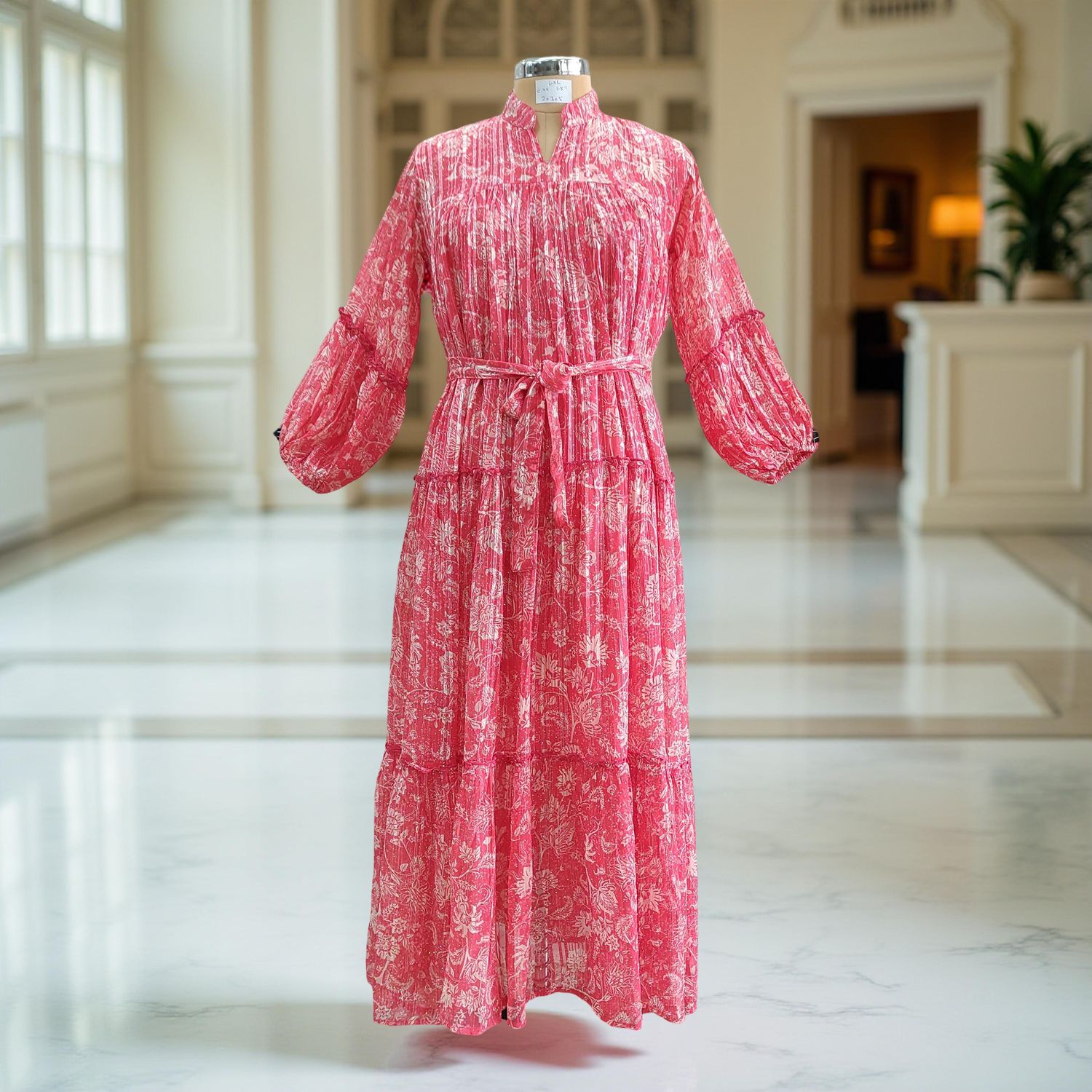 L/XL Ziya Silk Crystal Printed Cotton Dress 57&quot; Long Jalabiya