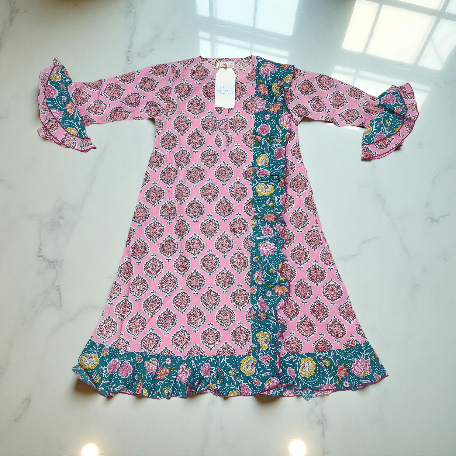 6-7 Year Princess Printed Cotton Girls Dress 38&quot; Jalabiya