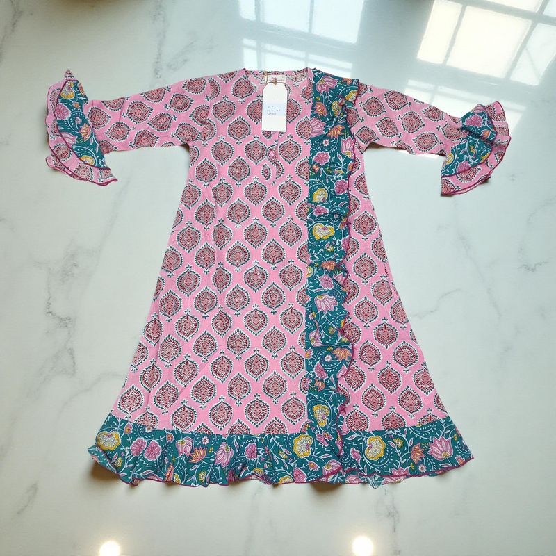 6-7 Year Princess Printed Cotton Girls Dress 38&quot; Jalabiya