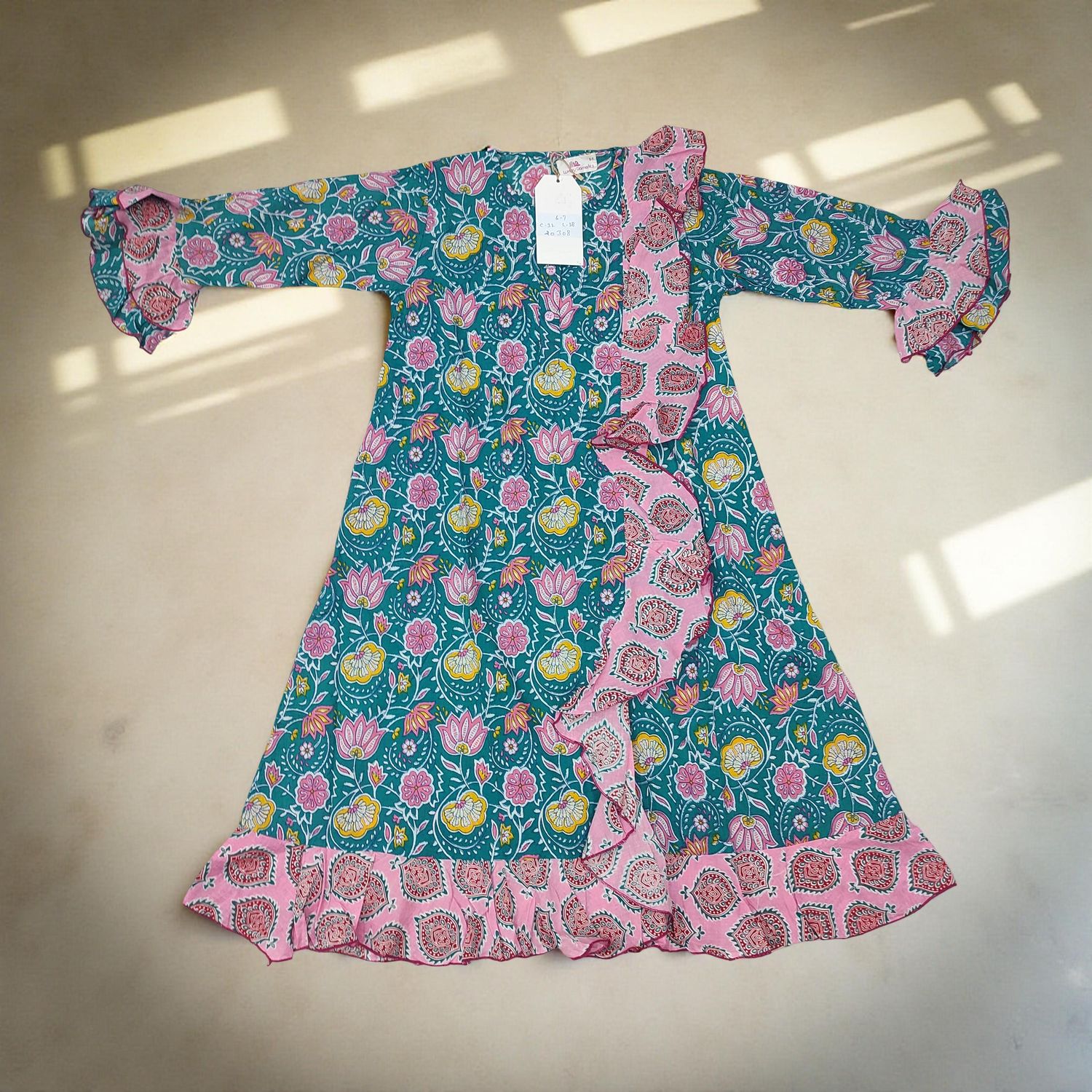 6-7 Year Princess Printed Cotton Girls Dress 38&quot; Jalabiya