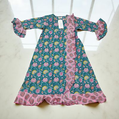 8-9 Year Princess Printed Cotton Girls Dress 42&quot; Long Jalabiya